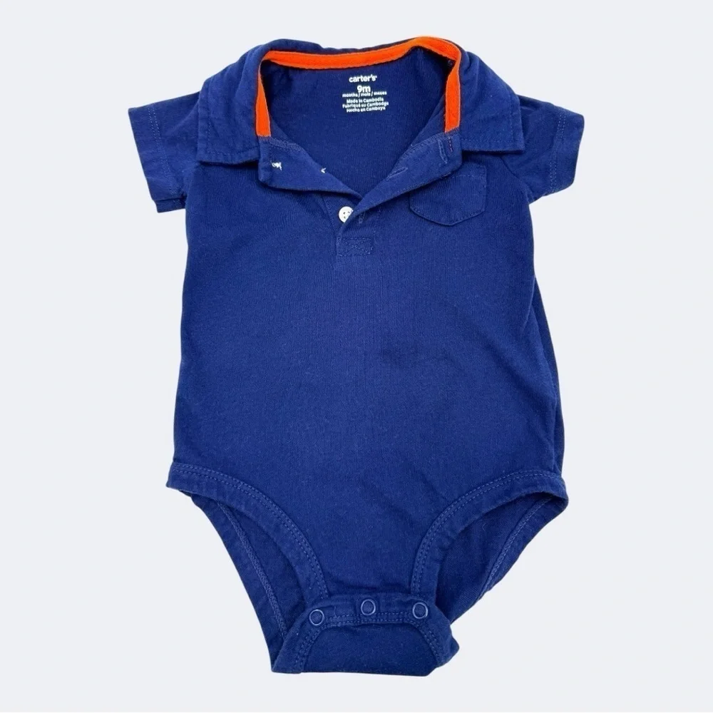 Carter's Blue and Orange Polo Bodysuit & Plaid Short Set Baby Boy 9 Months